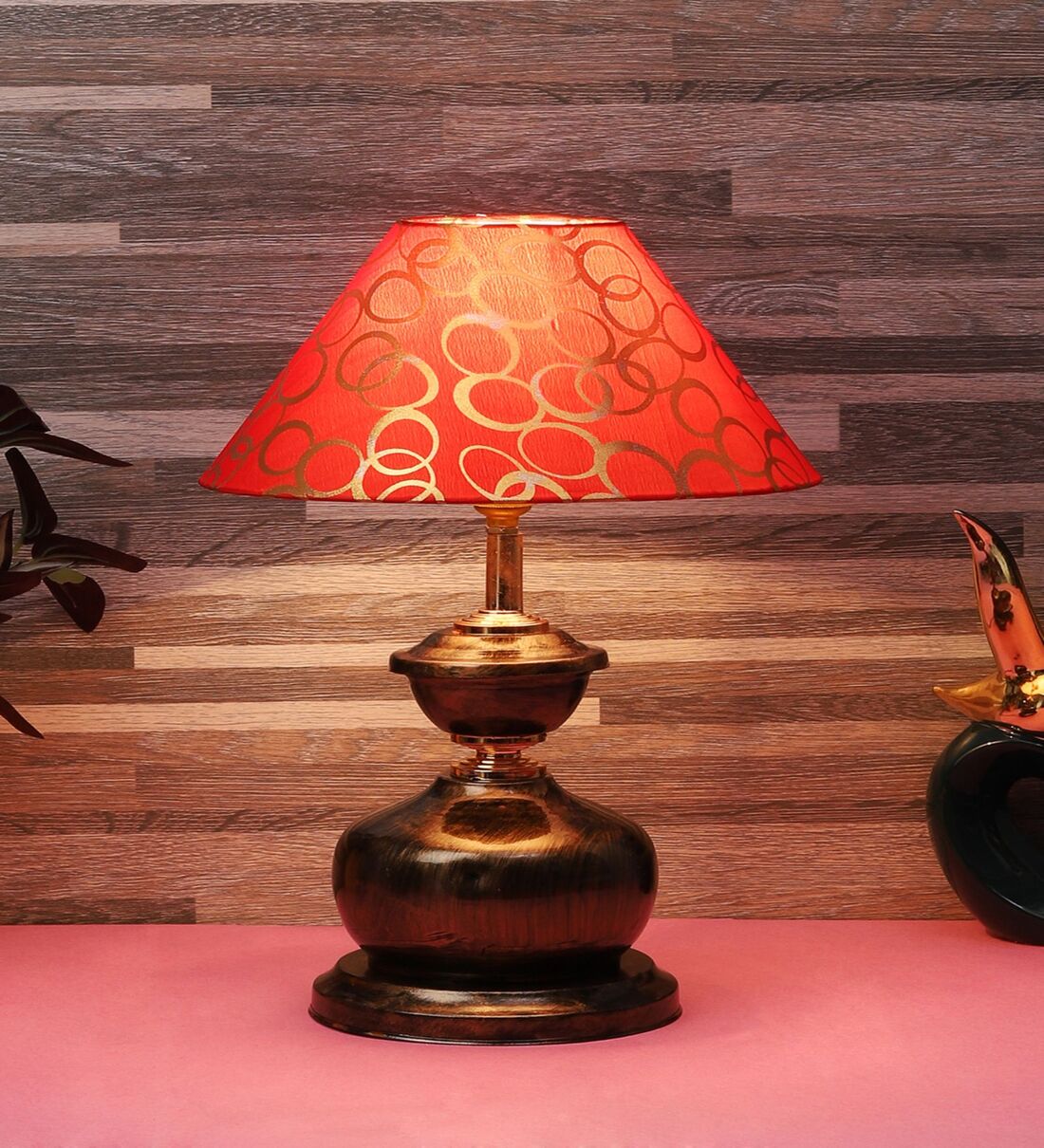 Buy Copper Metal & Cotton Red & Gold Colour Table Lamp at 71 OFF by