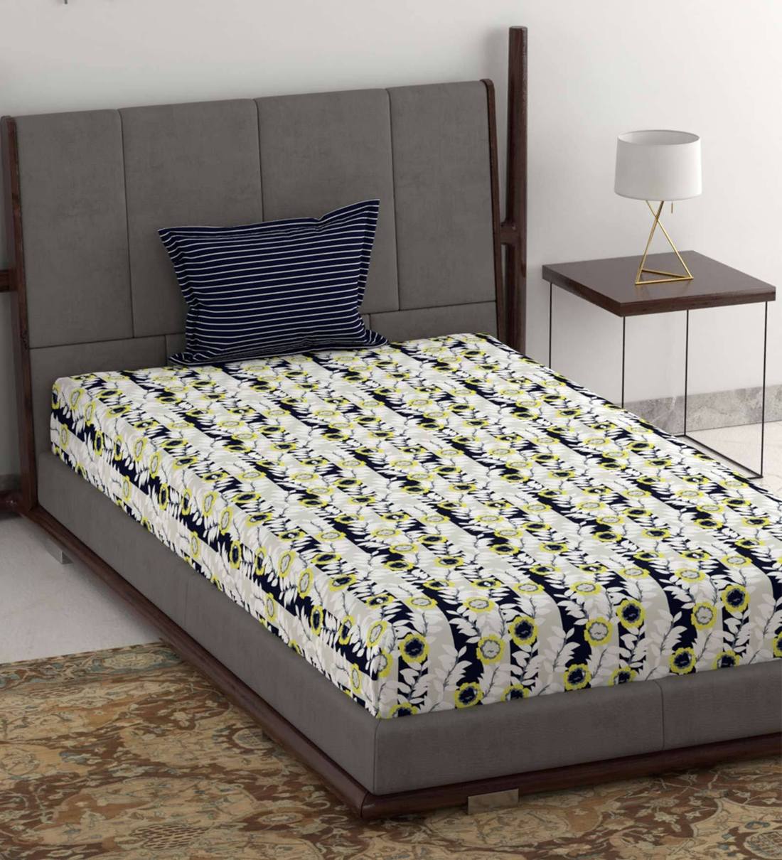 Buy Sian (88x59) Cotton 120 TC Single Bedsheet with 1 Pillow Cover by