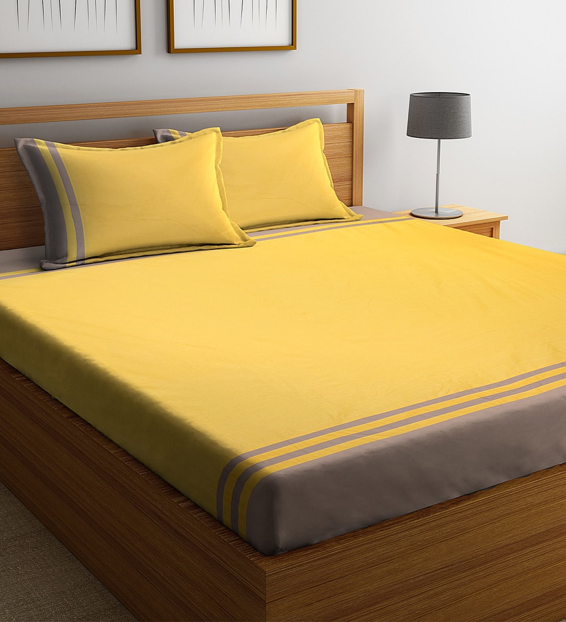 Buy Cotton 250TC King Bedsheet with 2 Pillow Covers Online Natural