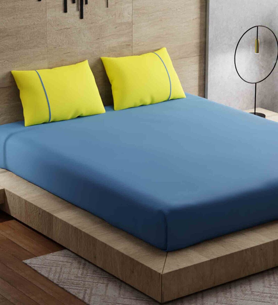 Buy Blue Solid 144 TC Cotton Blend Queen Sized Bed Sheets with 2 Pillow