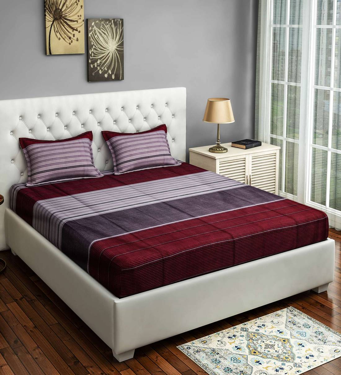 Buy Sterlized Cotton 200TC Bacteria Free Fitted King Size Bedsheet With