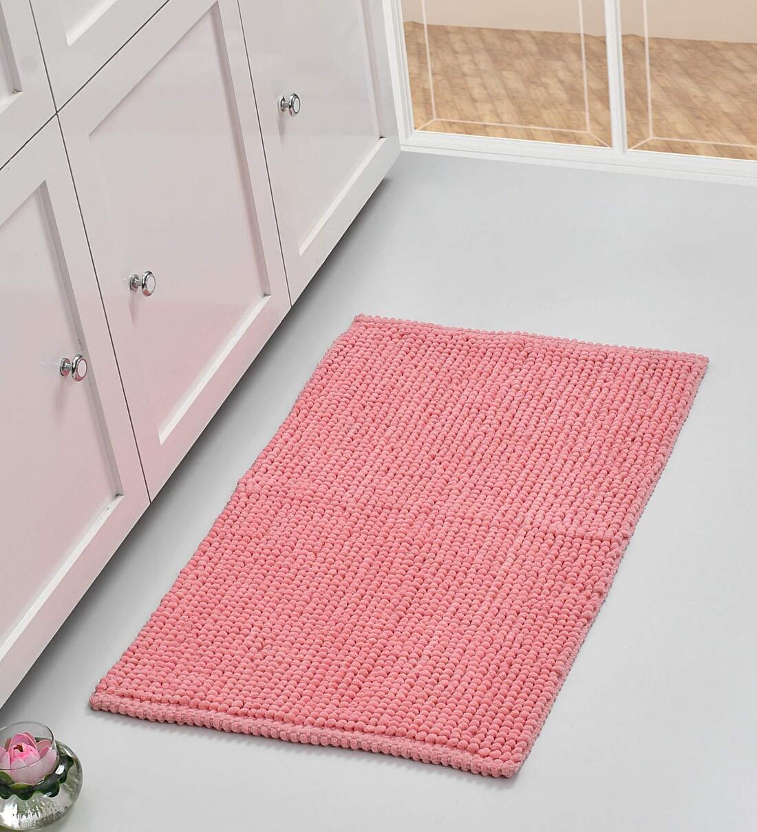 Buy Pink Solid Cotton 32x20 Inches Super Soft Bath Mat by Sheen decor
