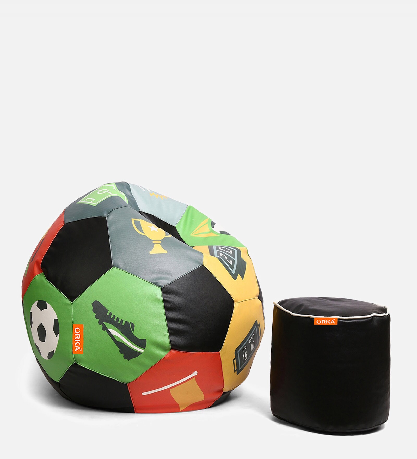 Buy Combo Digital Printed XXXL FootBall Bean Bag Cover & Round Pouffe