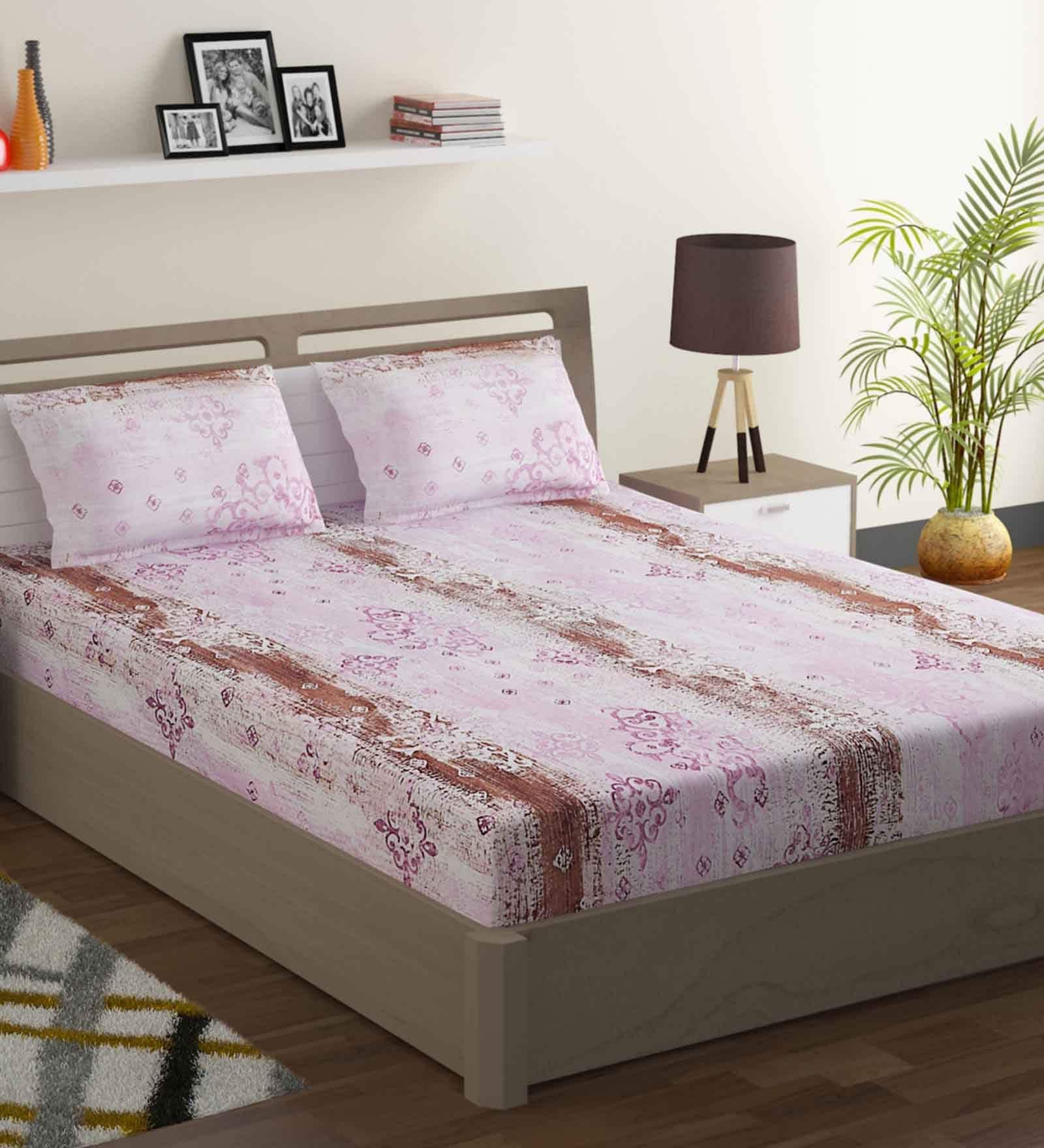 Buy Pink Abstract 144 TC Cotton 1 Double Bedsheet with 2 Pillow Covers