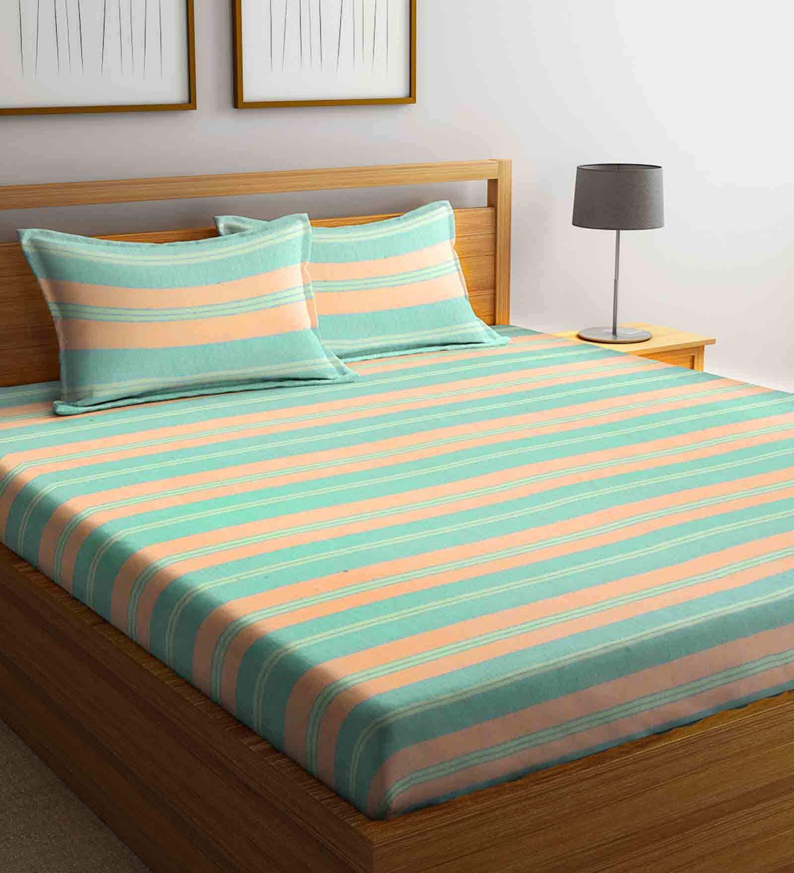 Buy Sky Blue Geometric 300 TC Cotton 1 Double Bedsheet With 2 Pillow ...