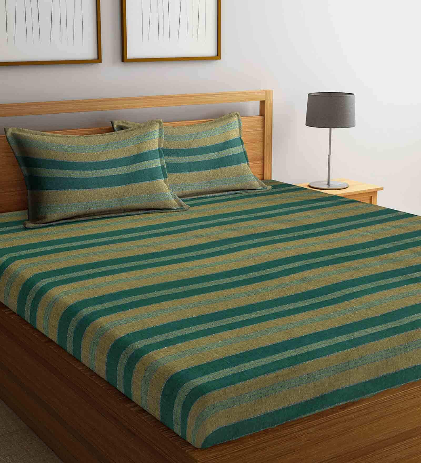 Buy Green Geometric 300 TC Cotton 1 Double Bedsheet With 2 Pillow ...