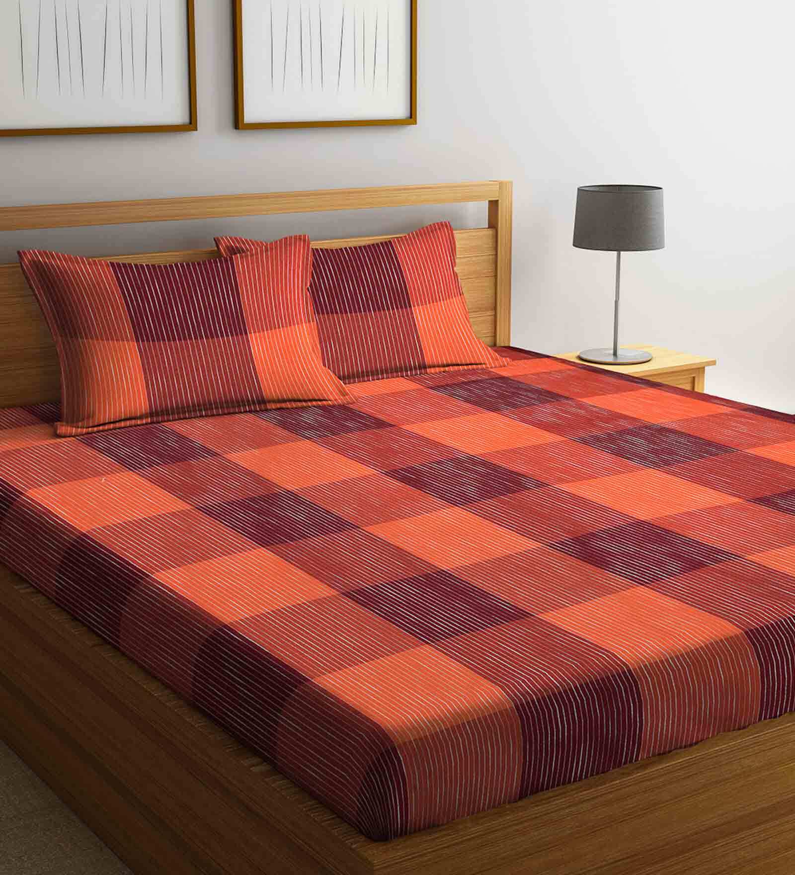 Buy Red Geometric 300 TC Cotton 1 Double Bedsheet with 2 Pillow Covers