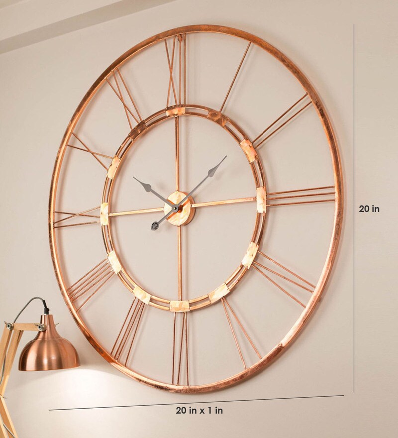 Buy Copper Finish Metal 20 Inch Wall Clock by Craftter Online Vintage
