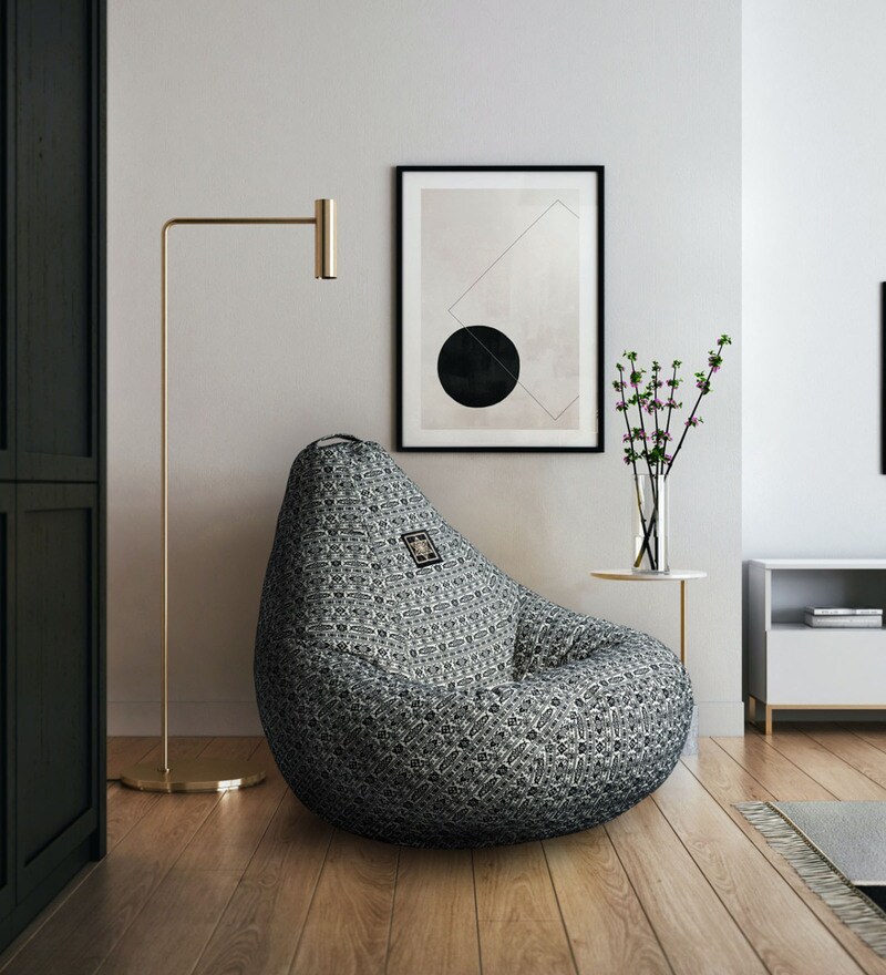 Buy XXL Fabric Bean Bag Cover in Ivory & Black Colour Online Bean Bag Covers Bean Bags