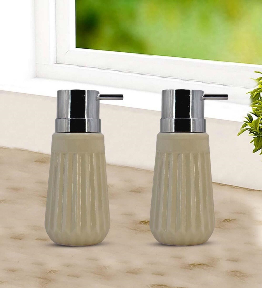 Buy Cream 300 ml Ceramic Liquid Soap Dispenser (Set of 2) by Kookee at 20 OFF by Kookee Pepperfry