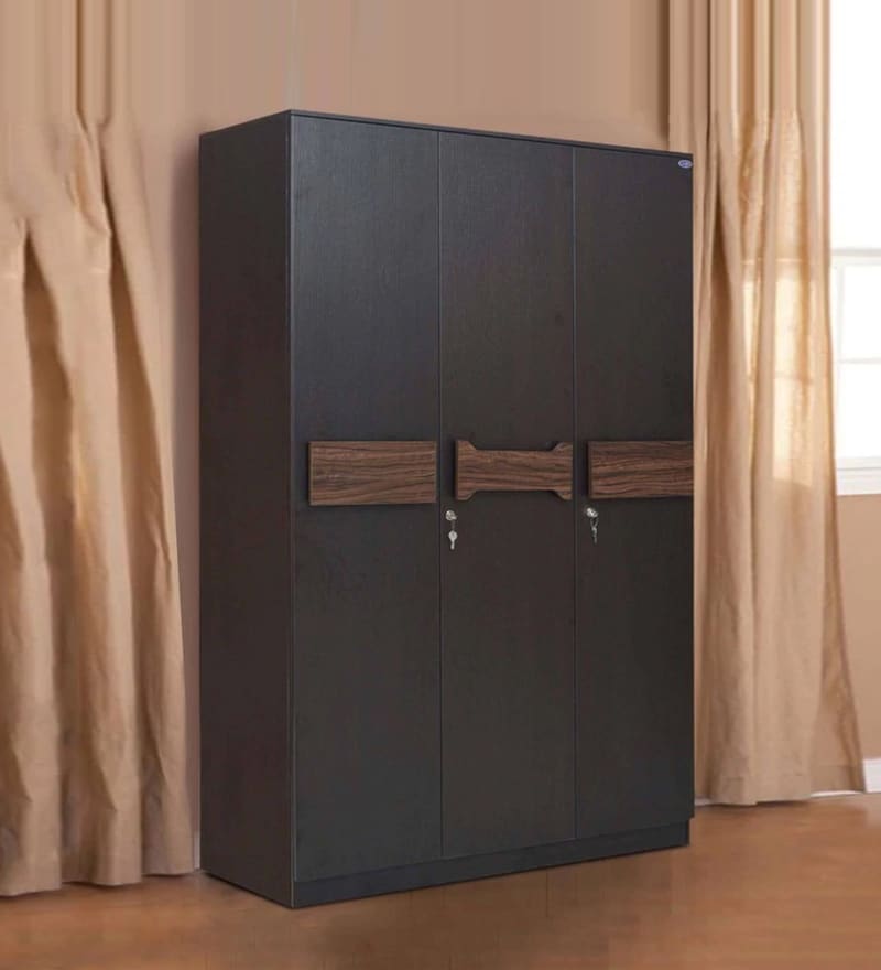 Buy Grafton Three Door Wardrobe In Natural Pine Black Finish By