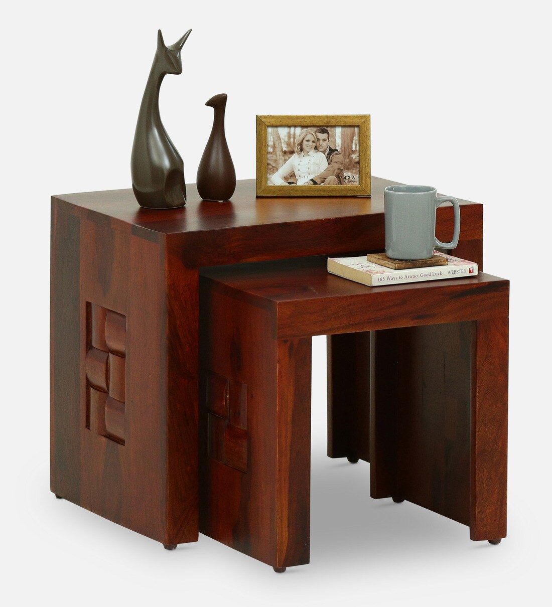 Buy Cubix Sheesham Wood Nest Of Tables In Honey Oak Finish Online