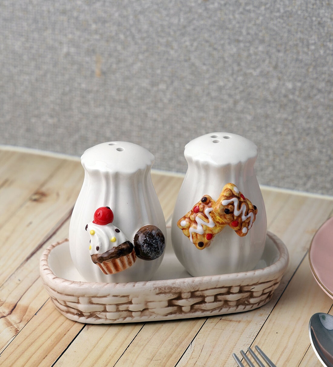 Buy Cupcake Design White Ceramic (Set of 3) Salt & Pepper Shaker with