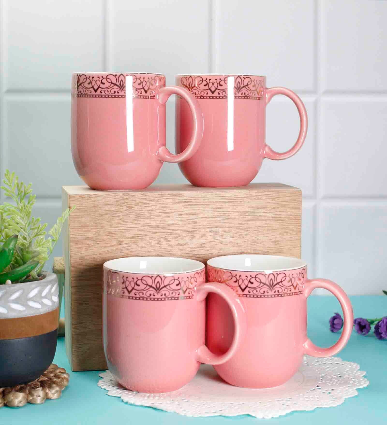 Buy Dazzle 300 ml Pink Porcelain Coffee Mug (Set of 4) by Vola at 27