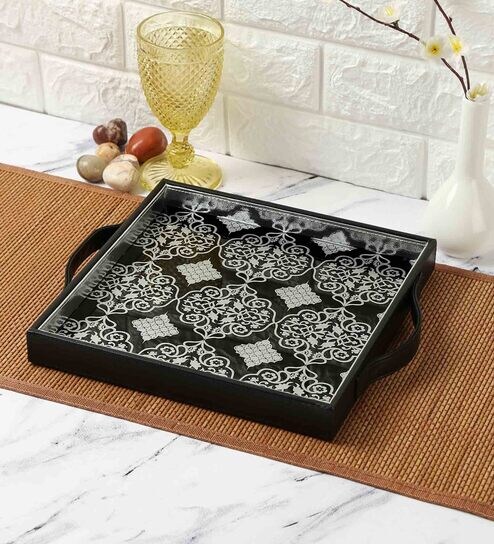 Buy Damask Inception Black Leather Serving Tray At 15% OFF By India ...