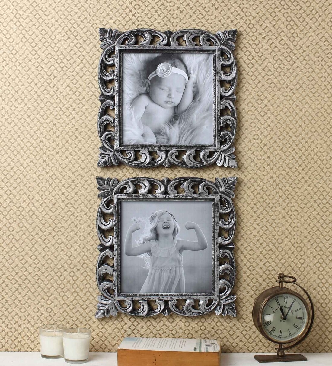 Buy Decorative Wooden Photo Frame Set of 2 Antique finish in Blue