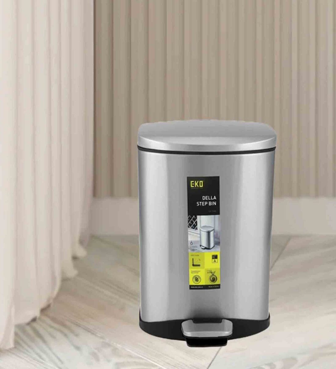 Buy Della 6 Ltrs Silver Stainless Steel Paddle Push DustBin by Home