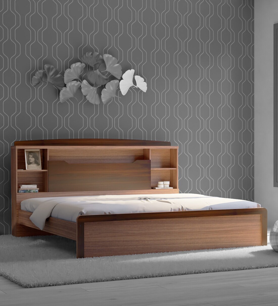 Buy Denver Queen Size Bed in Teak Finish Online Modern Queen Size