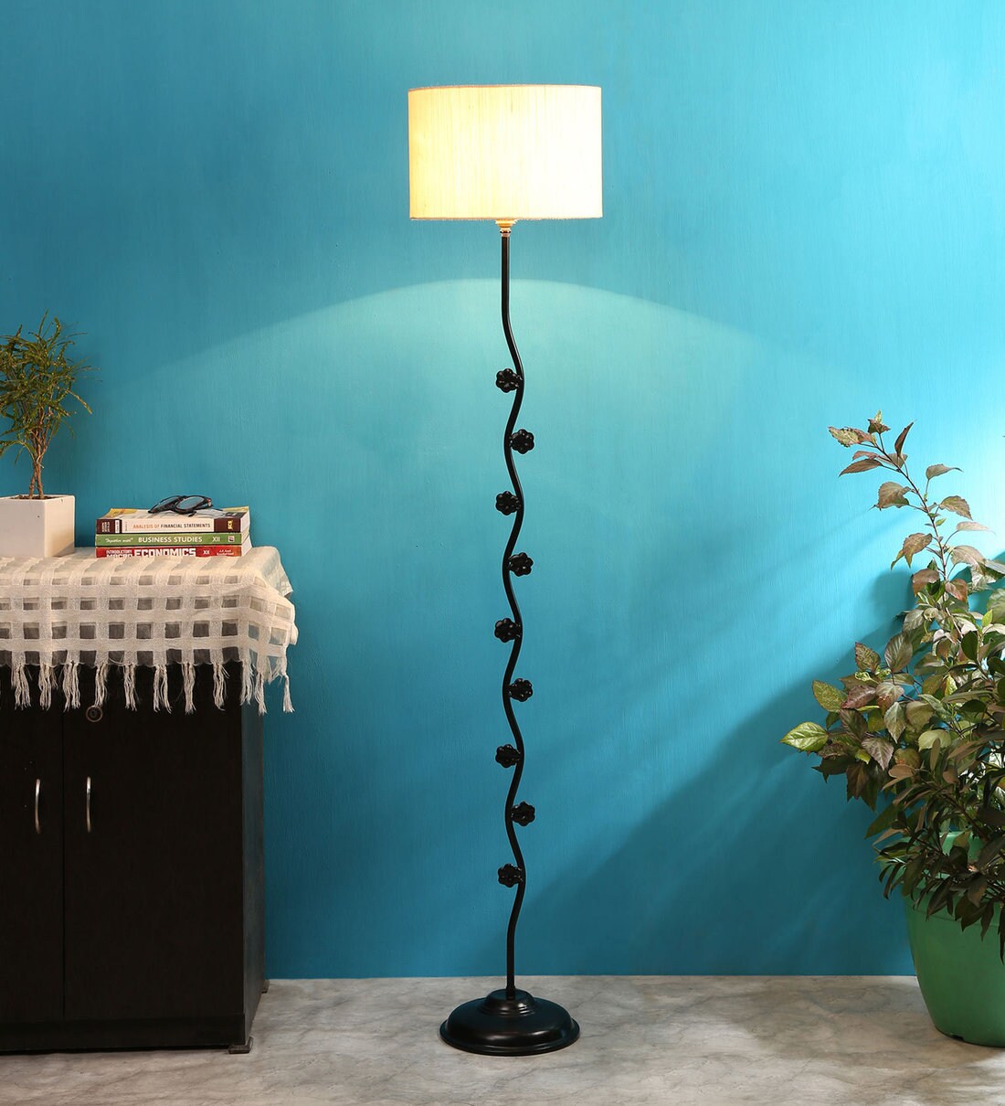 Buy Andre Off White Cotton Shade Club Floor Lamp With Iron Base By New