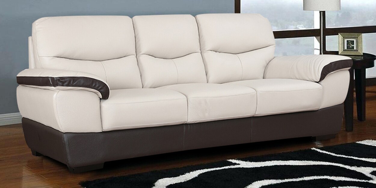 Buy Denzel Half Leather 3 Seater Sofa in Beige & Brown Colour by