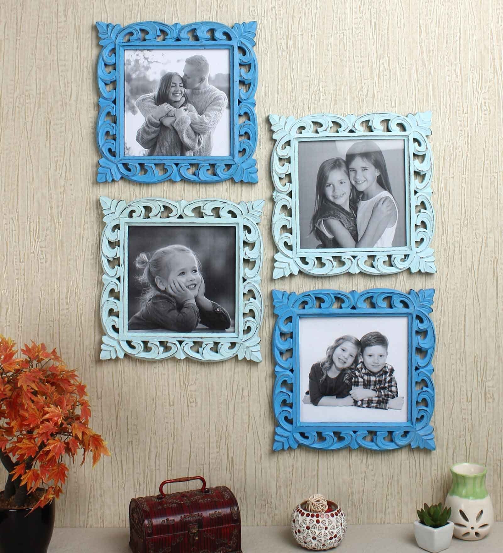 Buy Decorative Wooden Photo Frame Set of 4 Antique finish in Blue