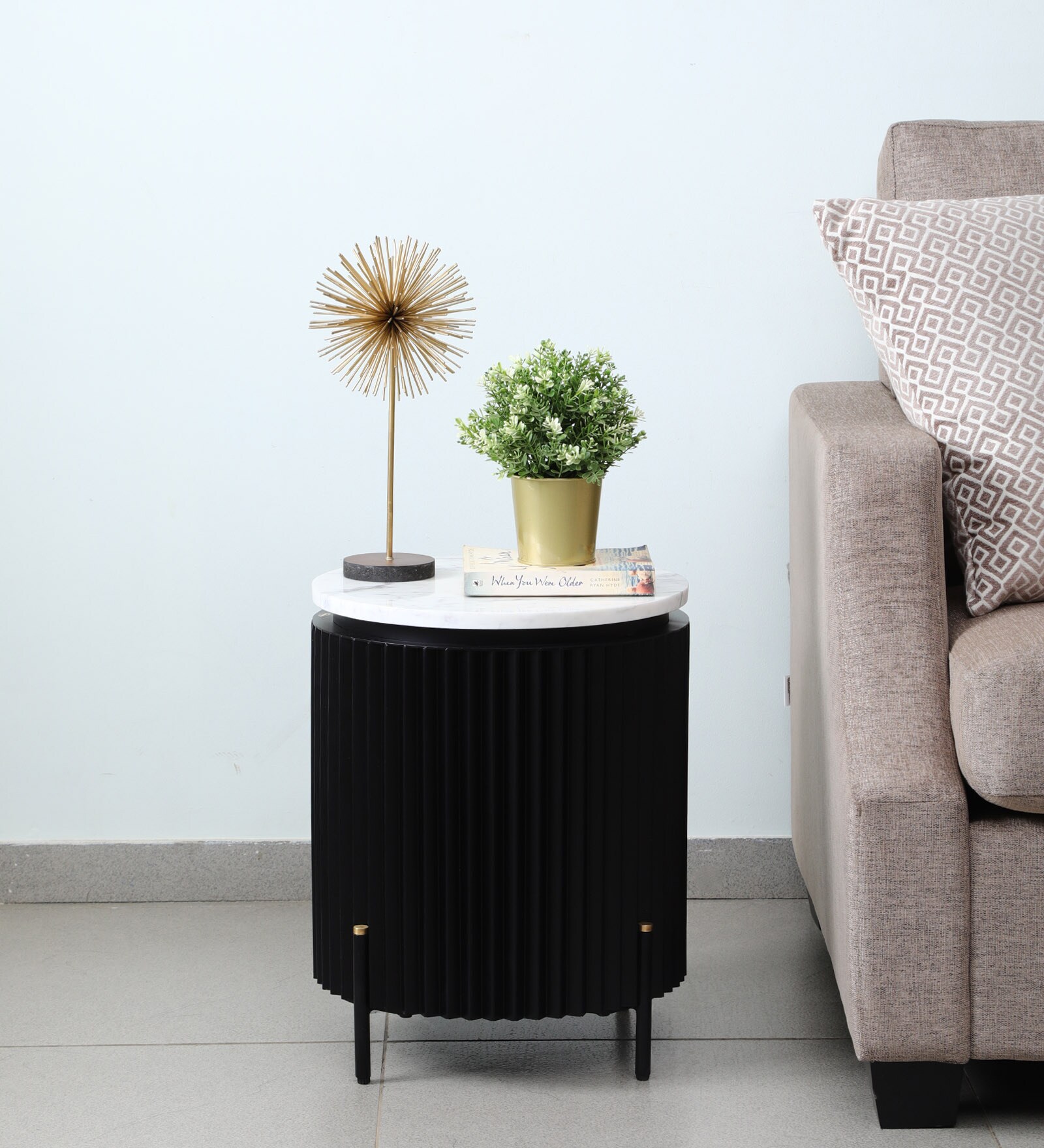 Buy Denise Marble End Table in White & Black Colour at 40 OFF by