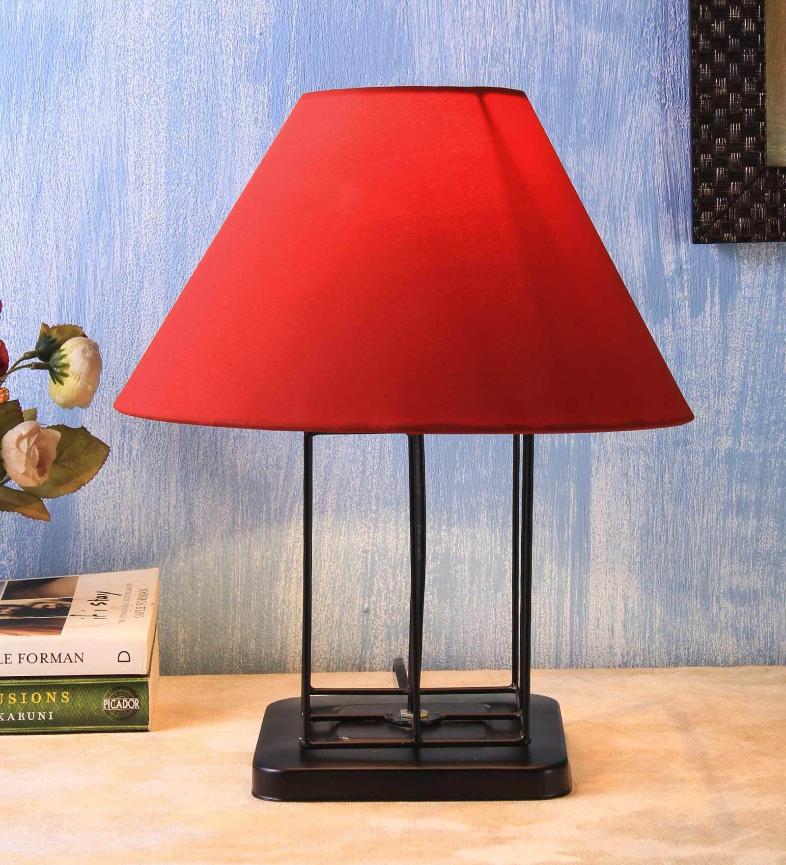 Buy Desginer Square/Fashionable Wrought Iron Red Cotton Shade Table