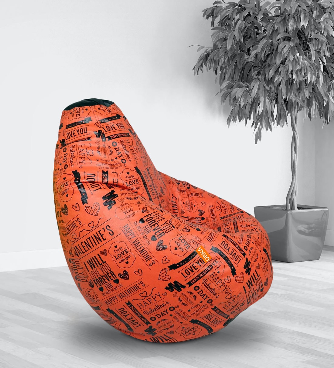 Buy Digital Printed XXL Bean Bag with Beans in Orange Colour Online