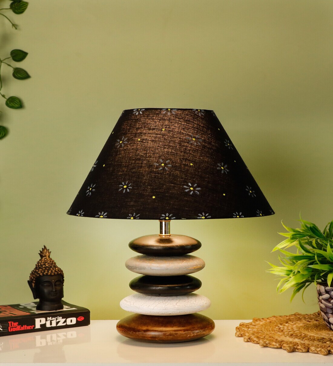 Buy Euphoria Black Fabric Shade Table Lamp With Wood Base by Disoo