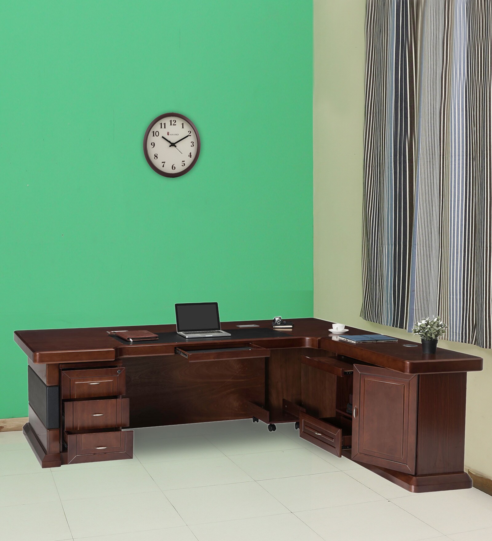 Buy Executive Desk In Rich Cherry Finish With File Cabinate And