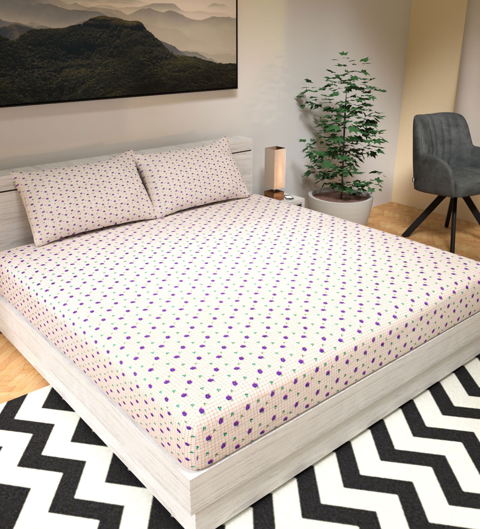 Buy White Floral 180 TC Cotton Queen Sized Bed Sheets with 2 Pillow