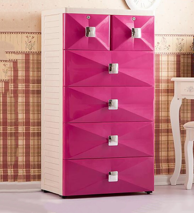 Buy Mckevin Chest Of Drawers With Wardrobe In Satin White Pink