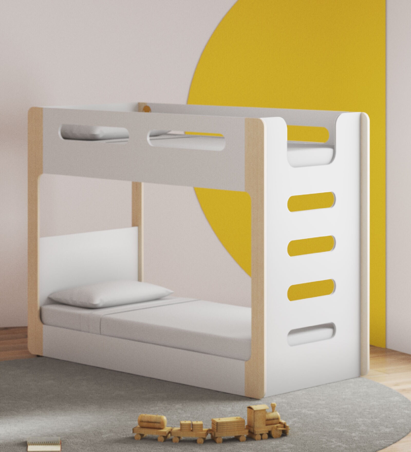 Buy Double Decker Bunk Bed in Pearly White Colour Online Bunk Beds