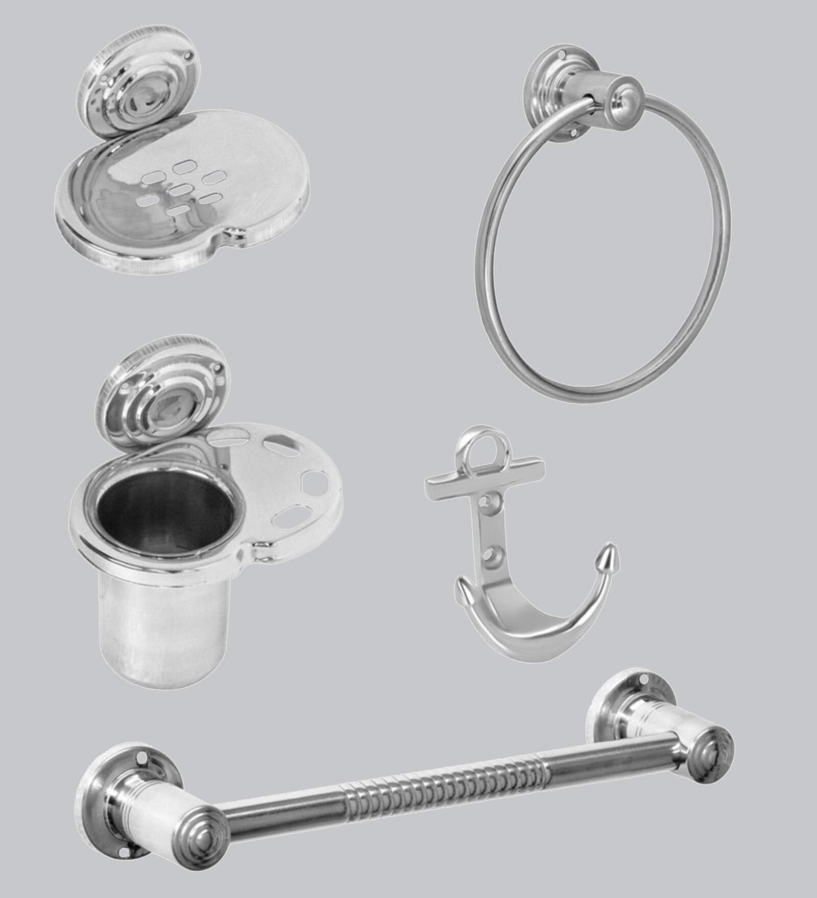 Buy Stainless Steel Silver Wall Mounted Bathroom Fixture, Set of 5 by