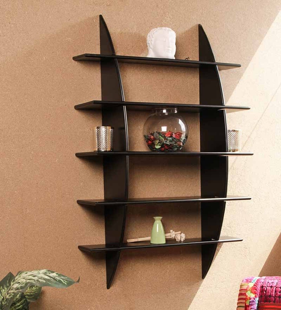 Buy Engineered Wood Bow Wall Shelf in Black Colour by Dream Arts Online ...