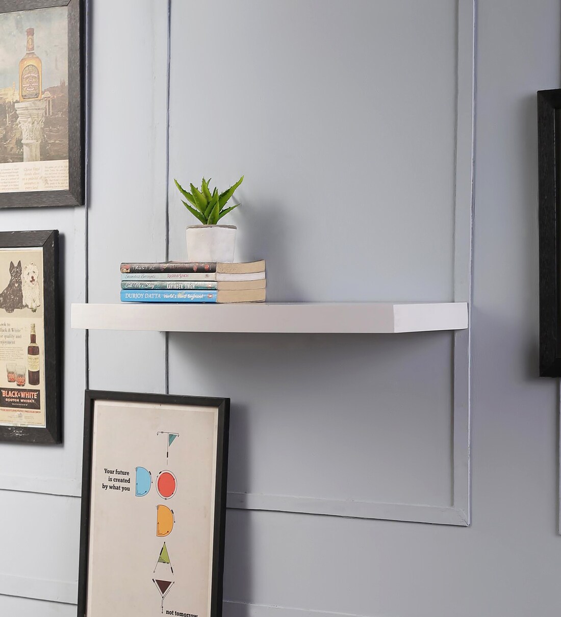 Buy Engineered Wood Floating Wall Shelves In White Colour Online