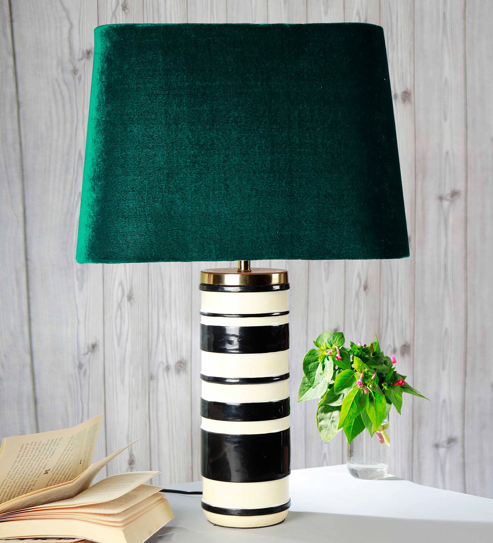 Image result for Buy Duality Bottle Green Velvet Shade Table Lamp with Black & White ...
