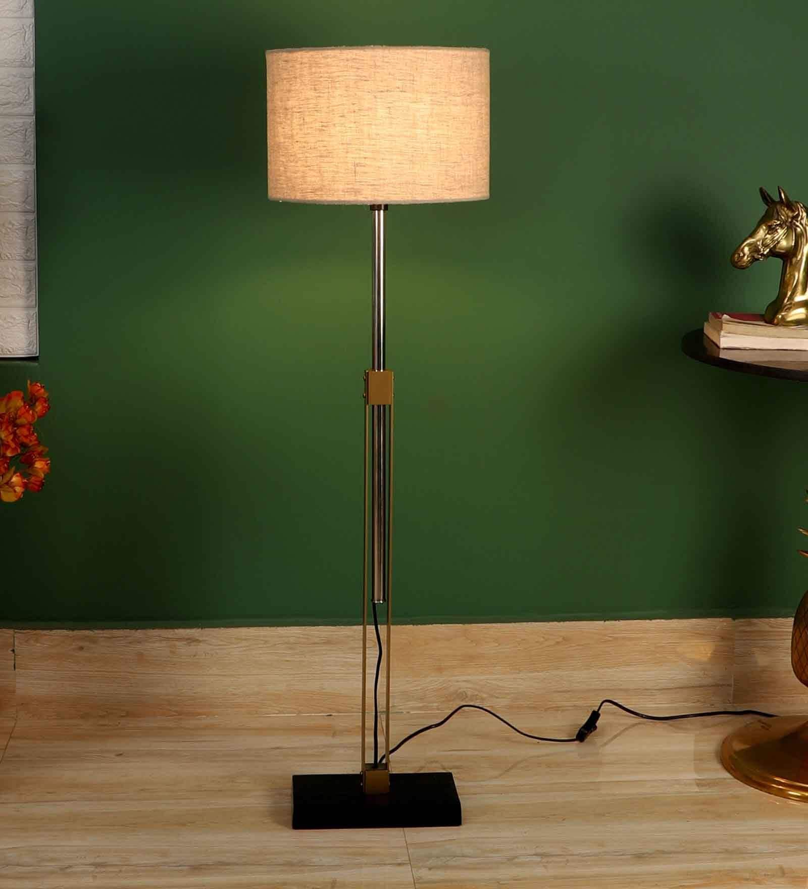 Buy Edmonton Brown Fabric Shade Club Floor Lamp With Aluminium Base By