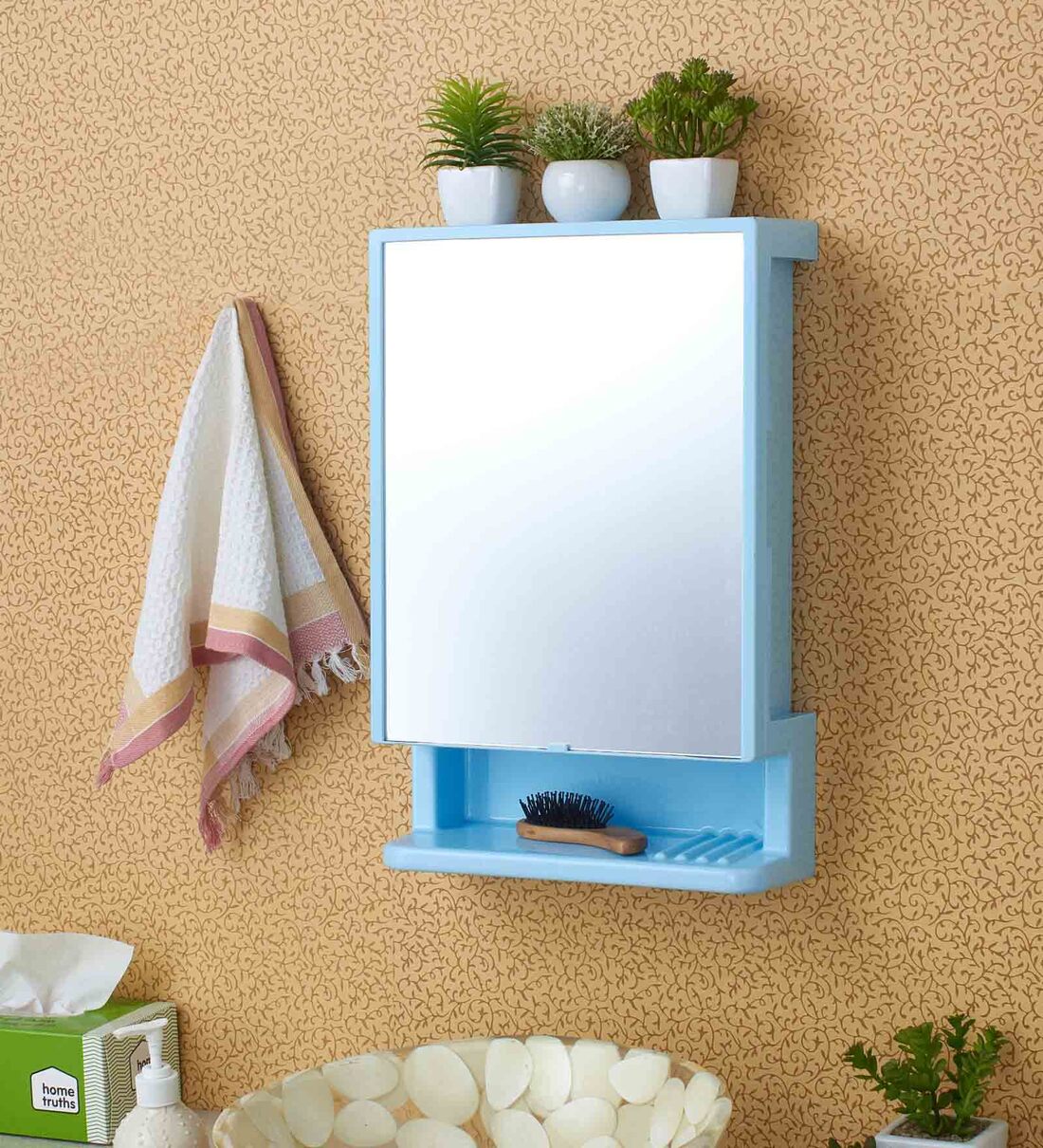 Buy Elegance Plastic Blue Bathroom With Full Mirror Online