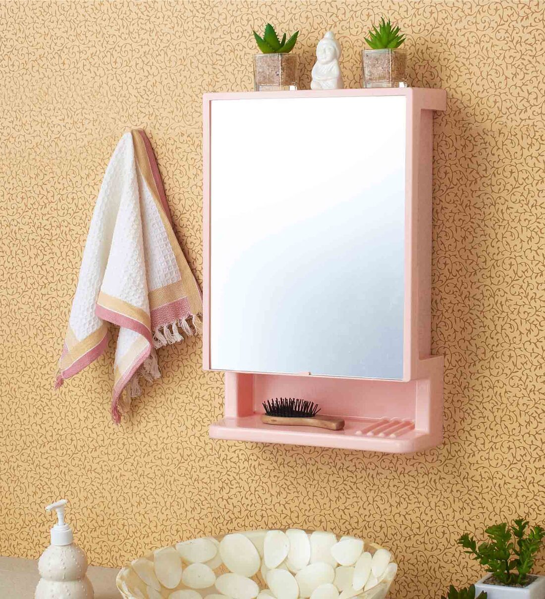 Buy Elegant Plastic Pink Bathroom With Full Mirror Online