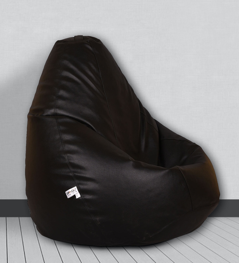 Buy Elega XXXL Leatherette Bean Bag with Beans in Black Colour Online