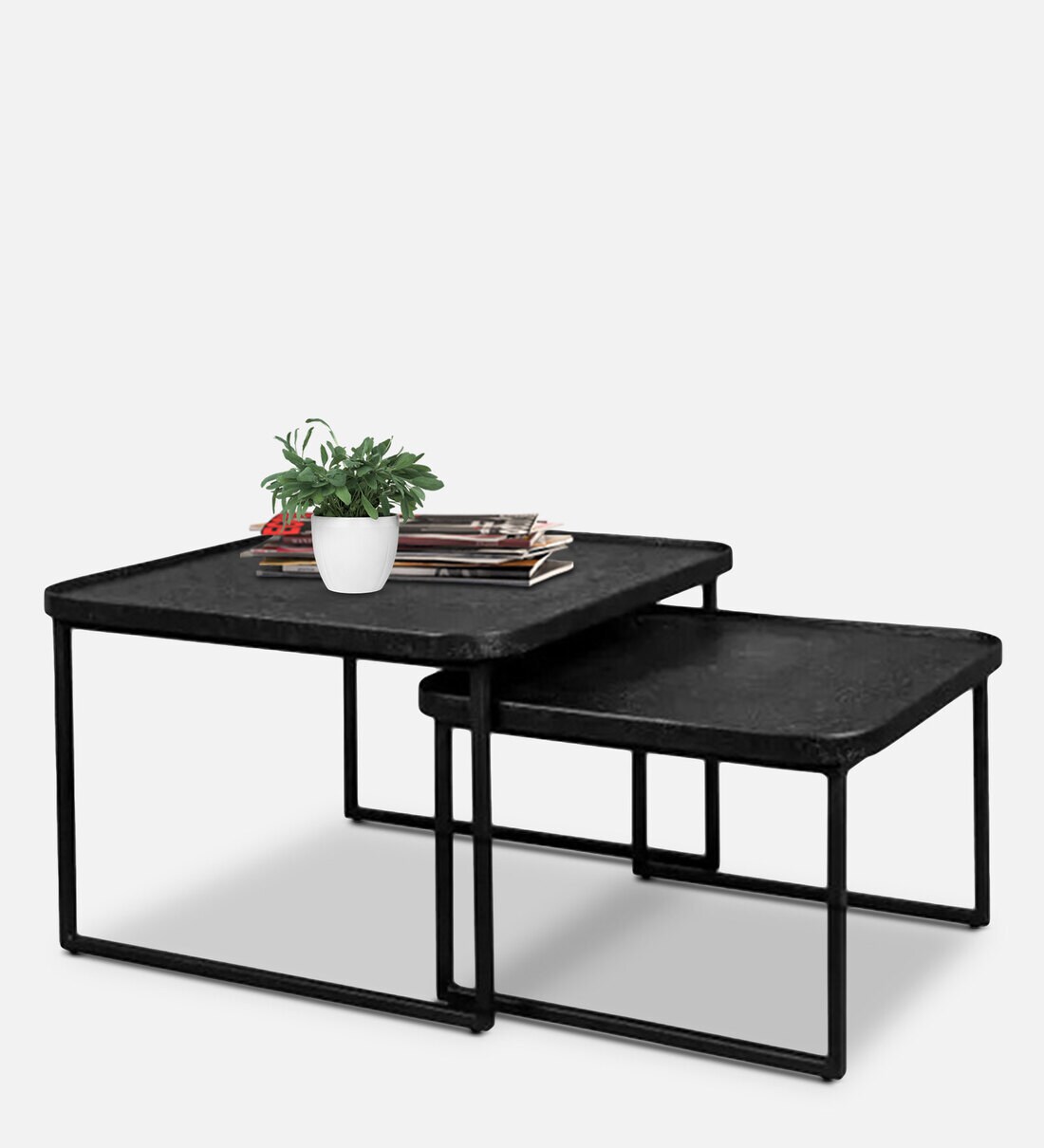 Buy Booker Metal Nest of Table in Textured Black Colour (Set Of 2