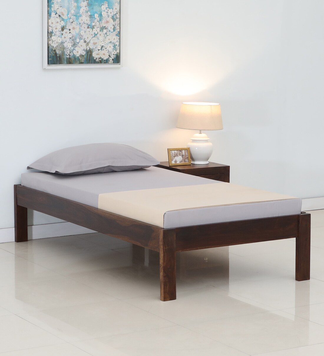Buy Enkel Sheesham Wood Single Bed In Provincial Teak Finish at 16 OFF