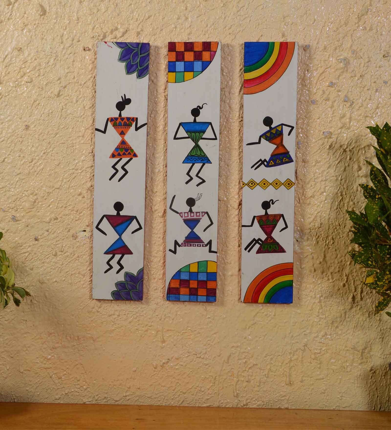 Buy Engineered Wood Hand Painted Wooden Wall Art In White By Wall Art