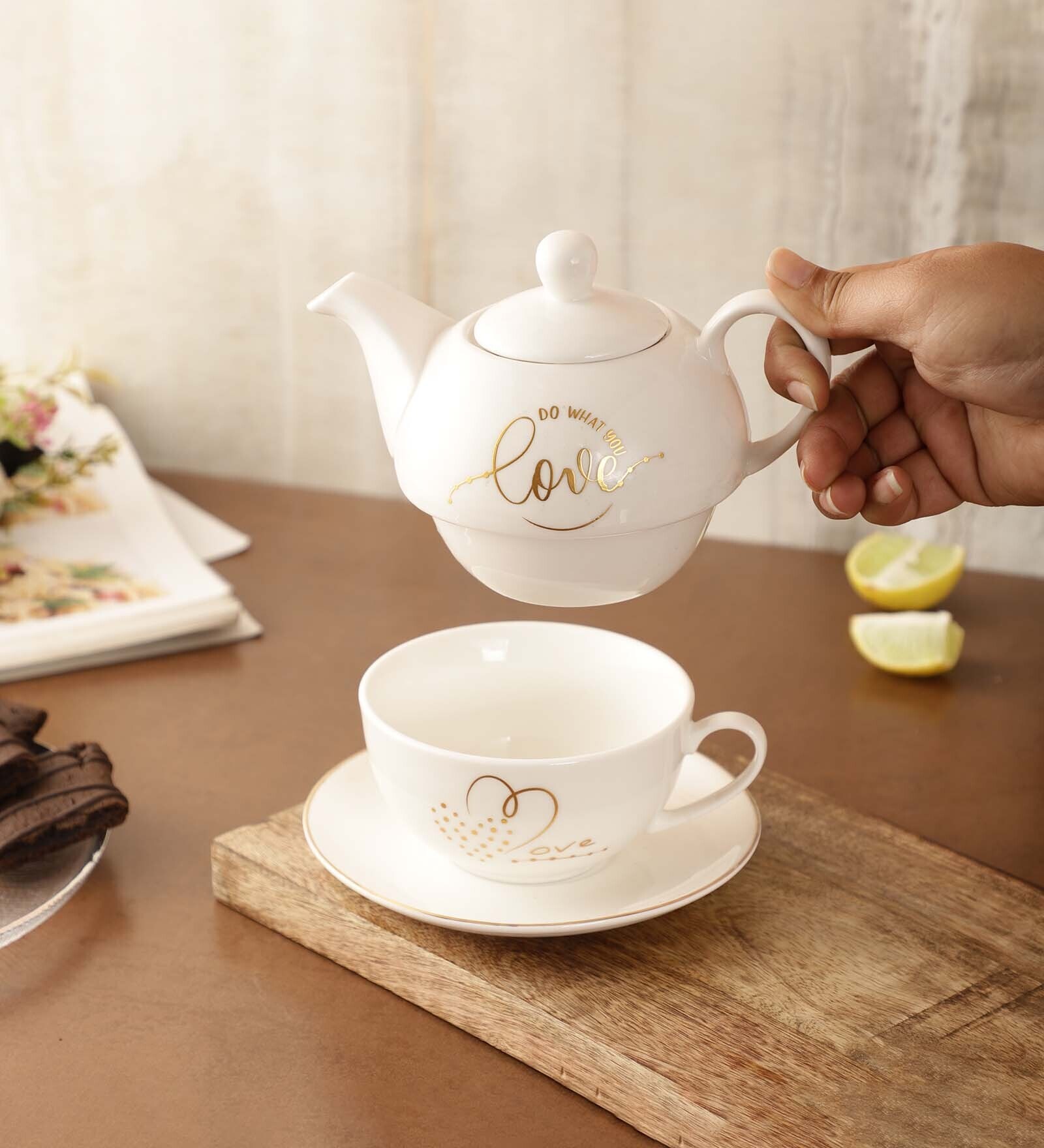 Buy English White Ceramic (Set of 3) Teaware Set at 23 OFF by The