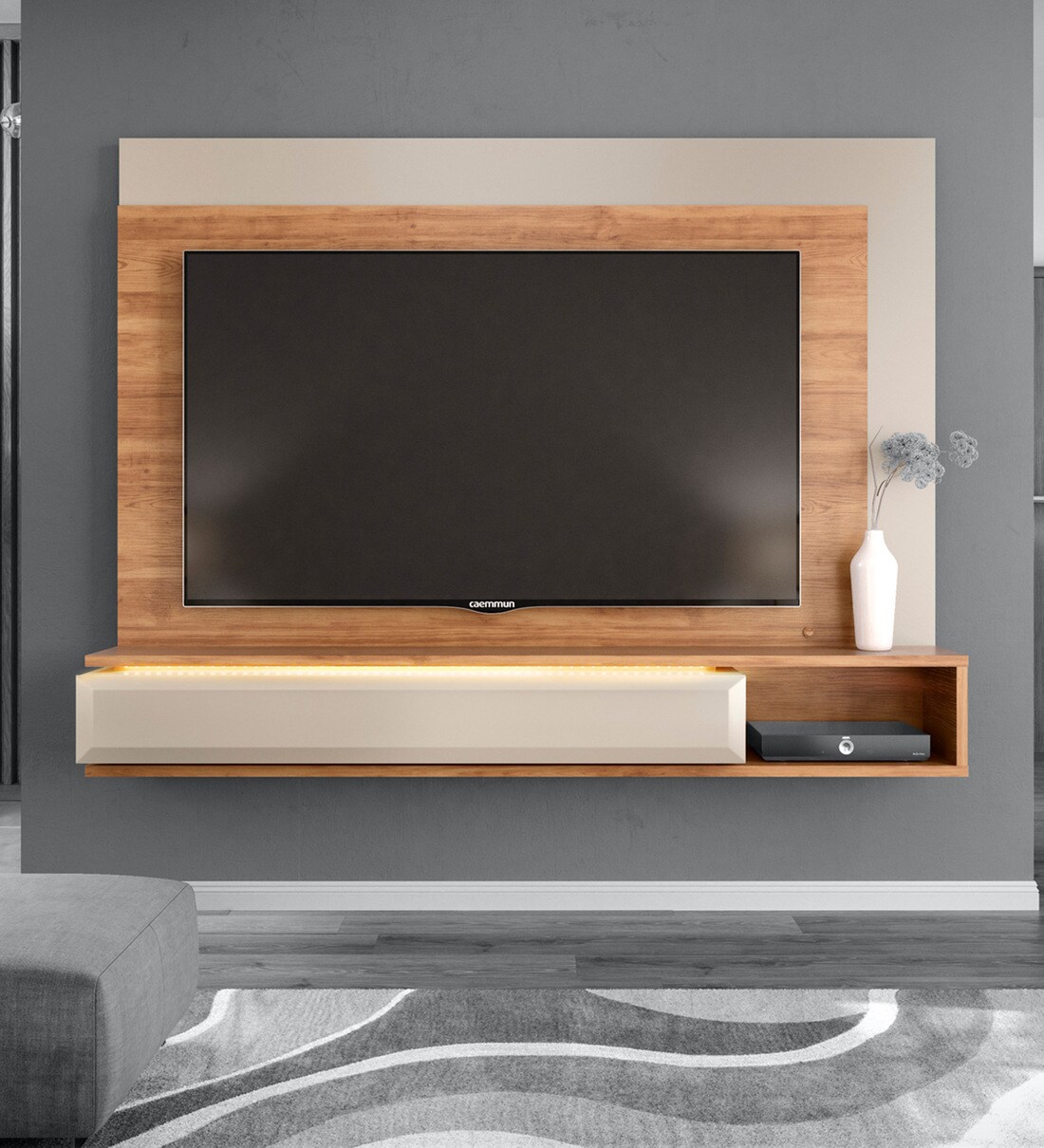 Buy Essenza Wall Mounted TV Unit in Buriti & OffWhite Finish Online