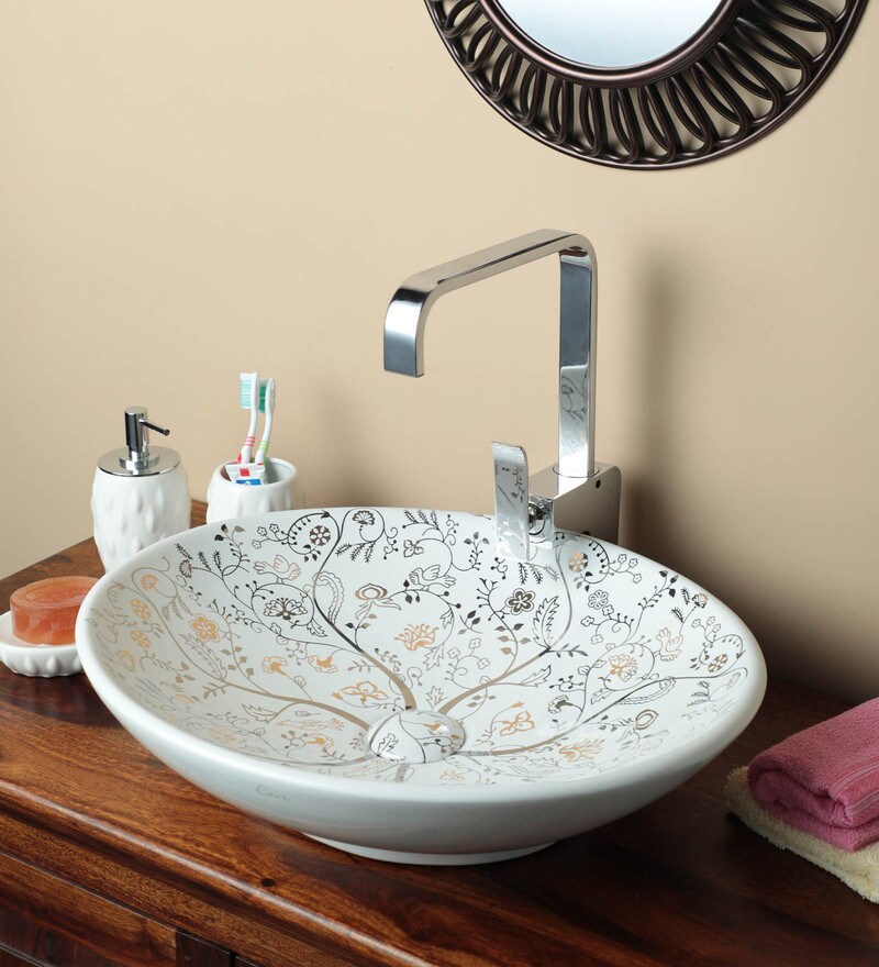 Buy Ceramic Round Shape White Counter Top Wash Basin H 5 W 15