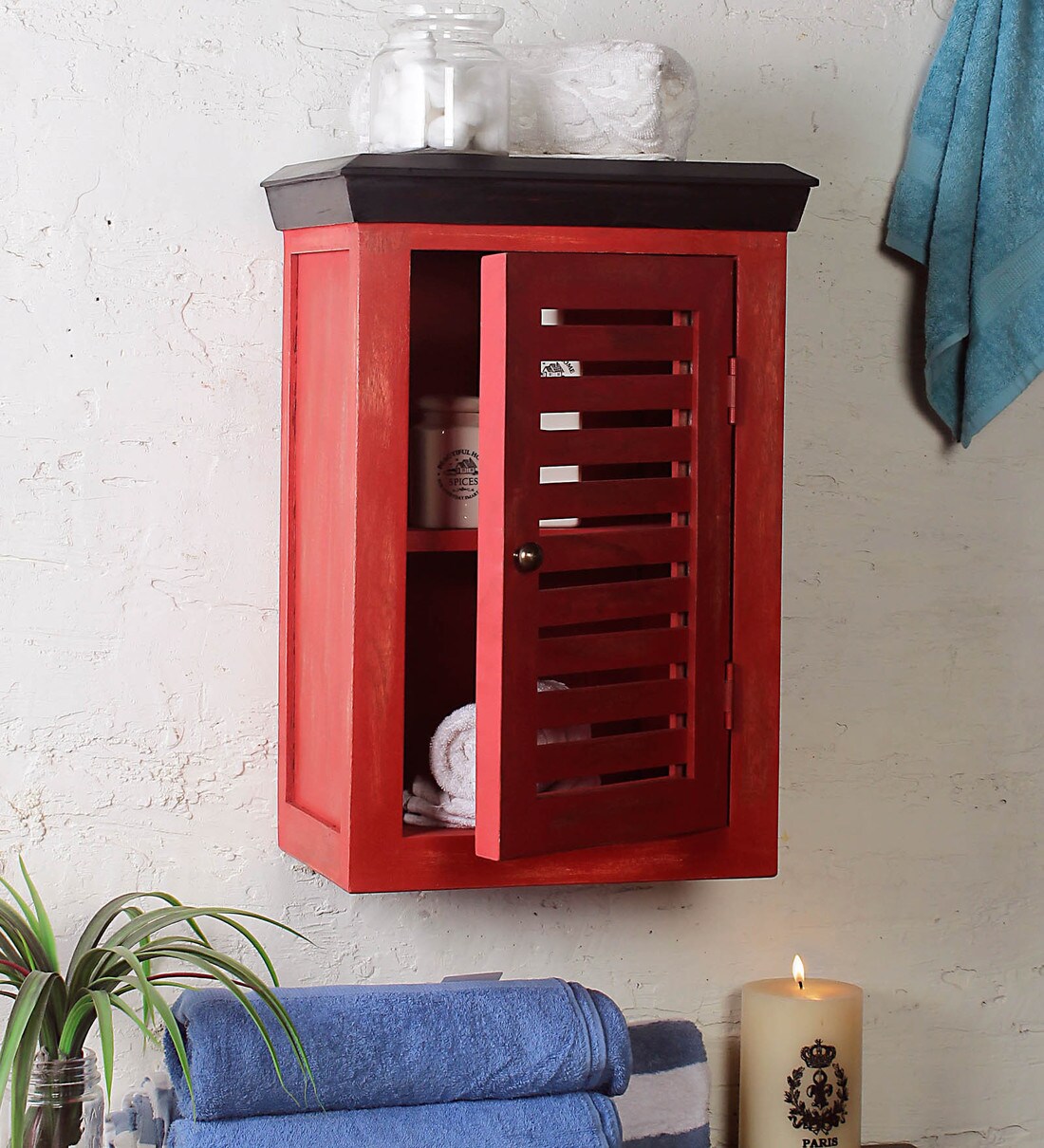 Buy Mango Wood Red 2 Compartment Bathroom by Fabuliv Online
