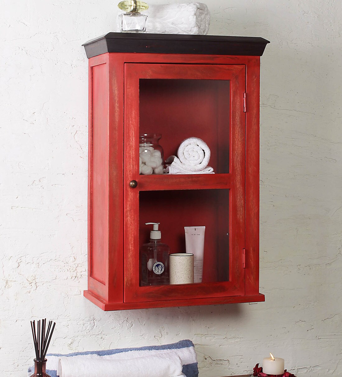 Buy Mango Wood Red 2 Compartment Bathroom (L 16.5, W 10, H