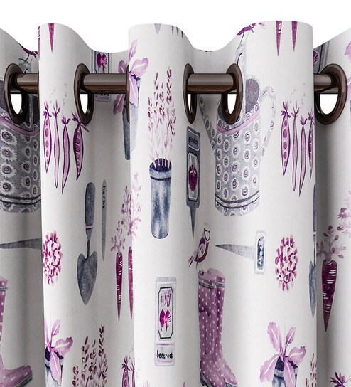Buy Farm Print Purple Grey Eyelet Curtain By Urban Dream Online